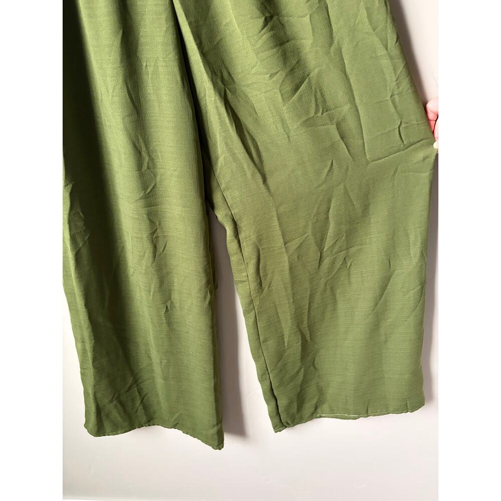 Evolutionary Green Boho Wide Leg Pants Elastic Smocked Waistband Flowy Lounge L - Picture 3 of 4